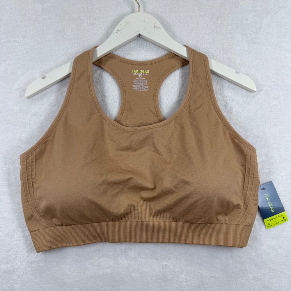 Tek Gear Womens Seamless Low Impact Sports Bra Tan 3X New NWT‎ Racerback 6430